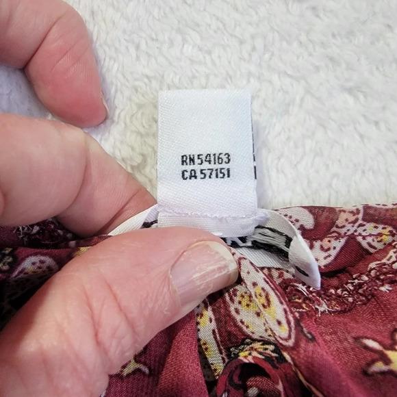 Calvin Klein Boho Red Print 3/4 Sleeve Gathered Waist Sheer Lined Dress Size M - Picture 10 of 12